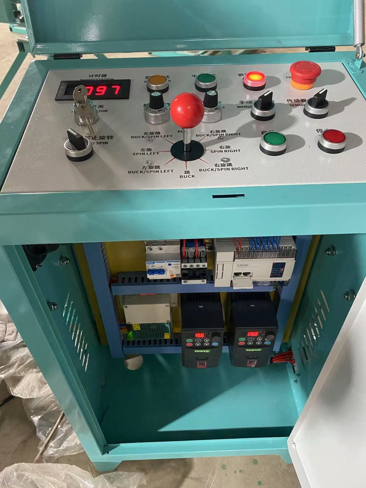 Mechanical bull operator control box with joystick and emergency stop