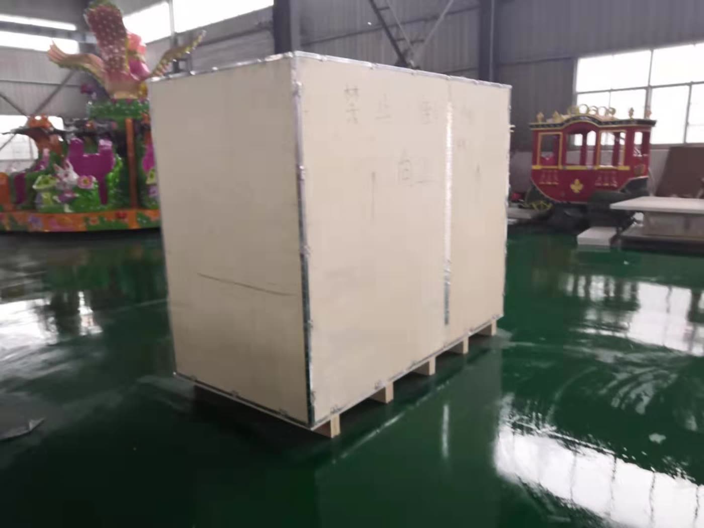 Mechanical bull packed in wooden case for export