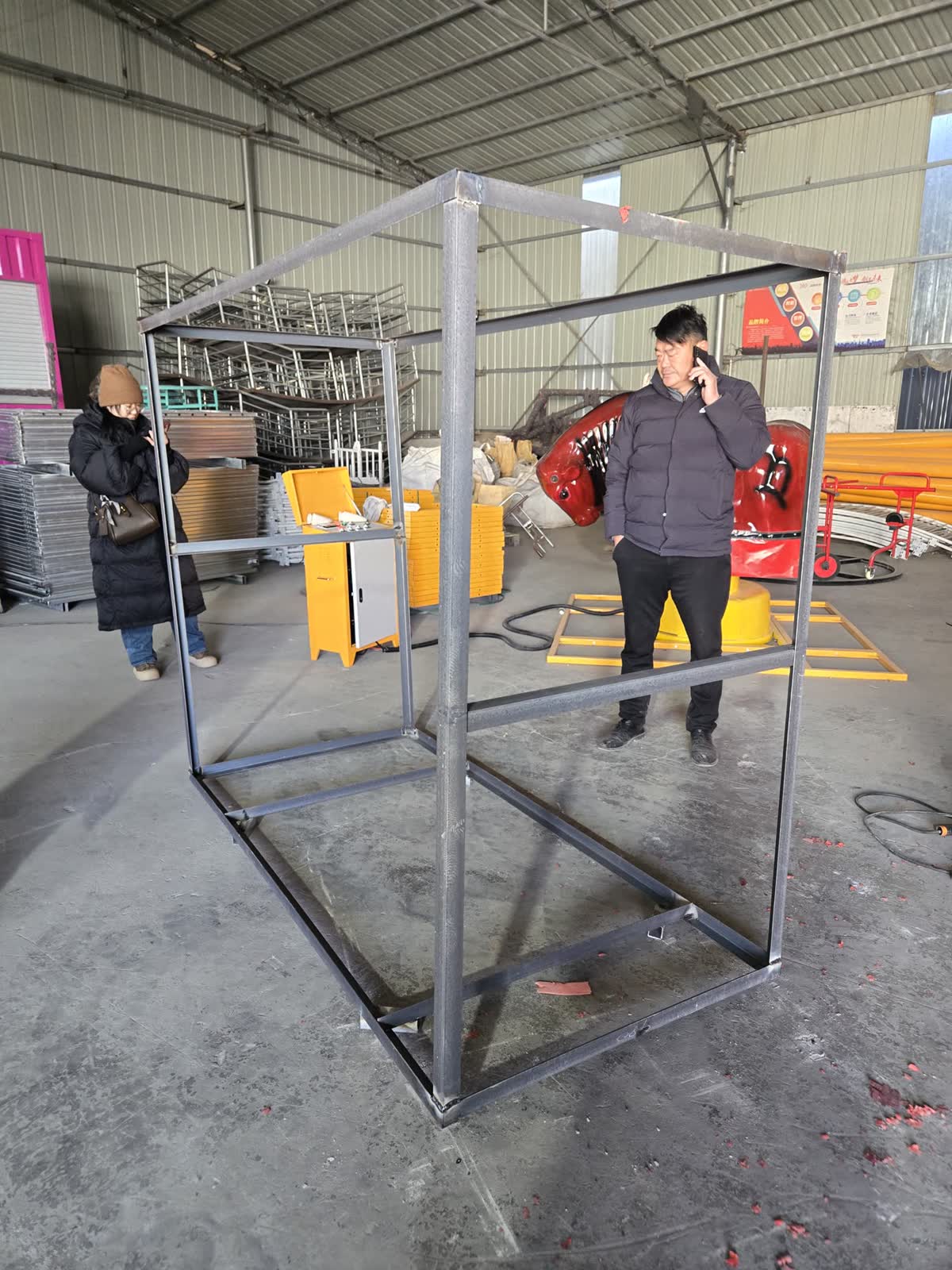 Steel frame and enclosure of the mechanical bull